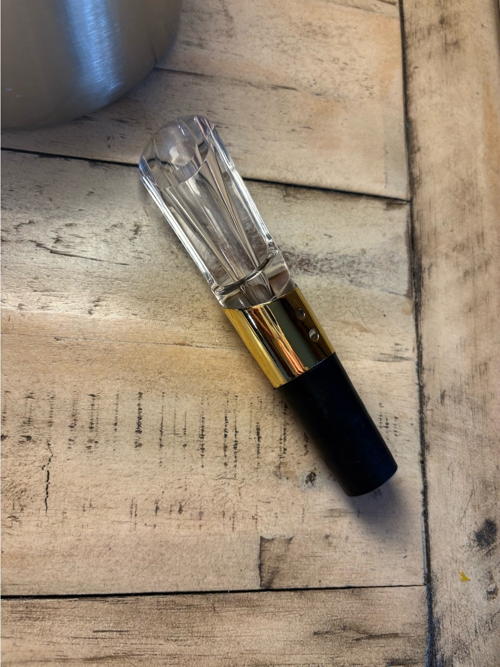 Crystal Top Wine Pourer with Gold Accent and Black Silicone Base